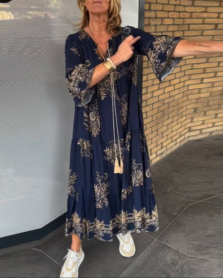 TATIANA - NAVY FLORAL V-NECK MAXI DRESS