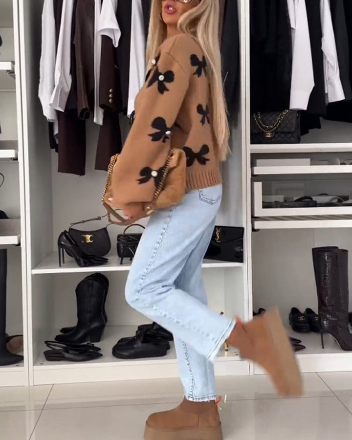 ESMERALDA - TRENDY PEARL-TRIMMED RIBBON CARDIGAN