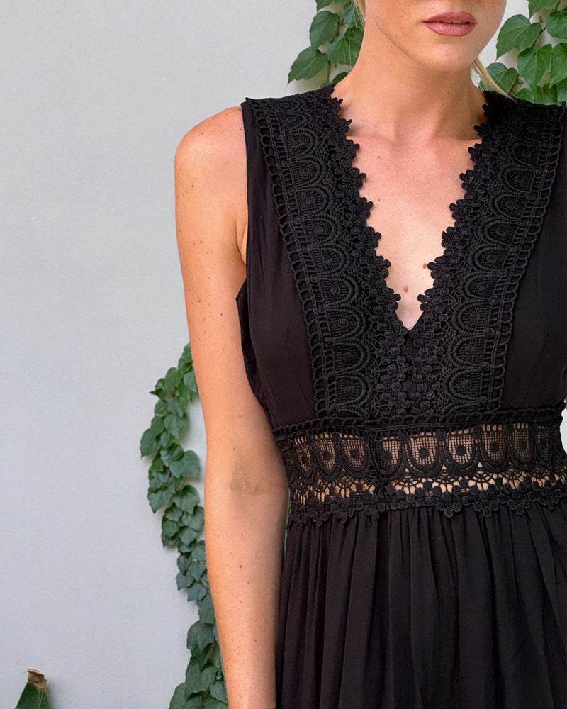 LOISA - LACE TRIMMED V NECK DRESS