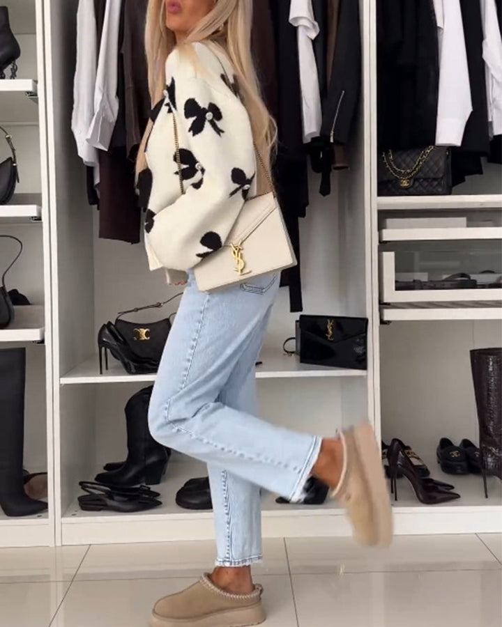 ESMERALDA - TRENDY PEARL-TRIMMED RIBBON CARDIGAN