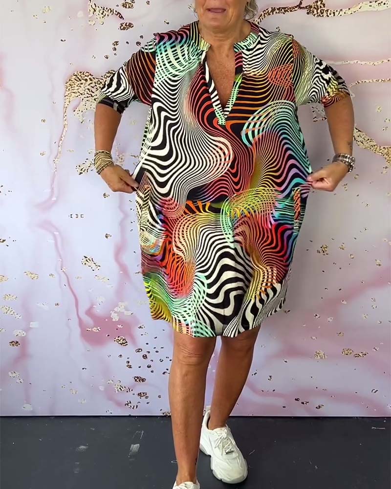 LERMA - MID-LENGTH MULTI-TONE DRESS WITH V NECKLINE