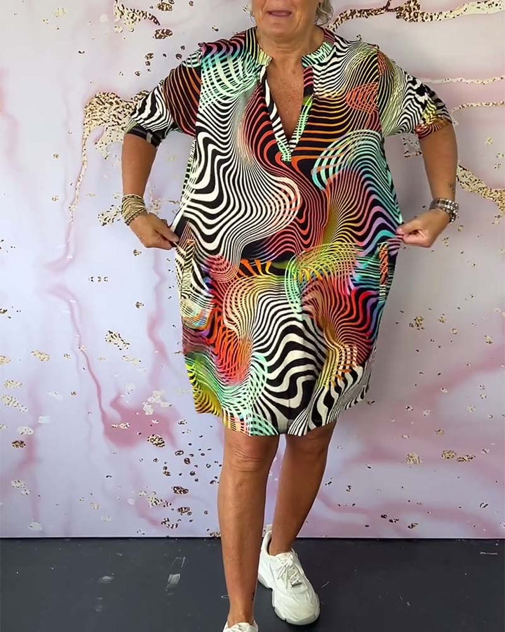 LERMA - MID-LENGTH MULTI-TONE DRESS WITH V NECKLINE