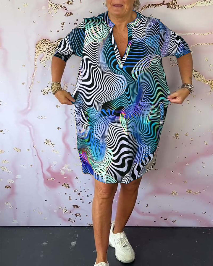 LERMA - MID-LENGTH MULTI-TONE DRESS WITH V NECKLINE