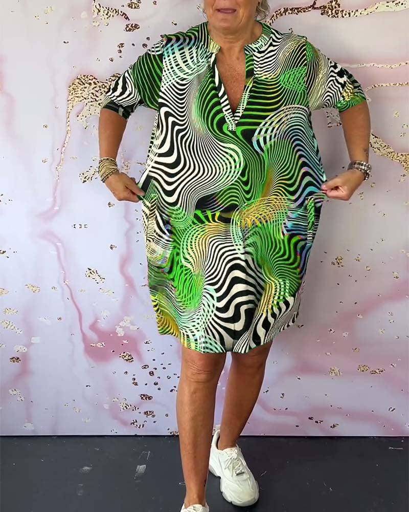 LERMA - MID-LENGTH MULTI-TONE DRESS WITH V NECKLINE