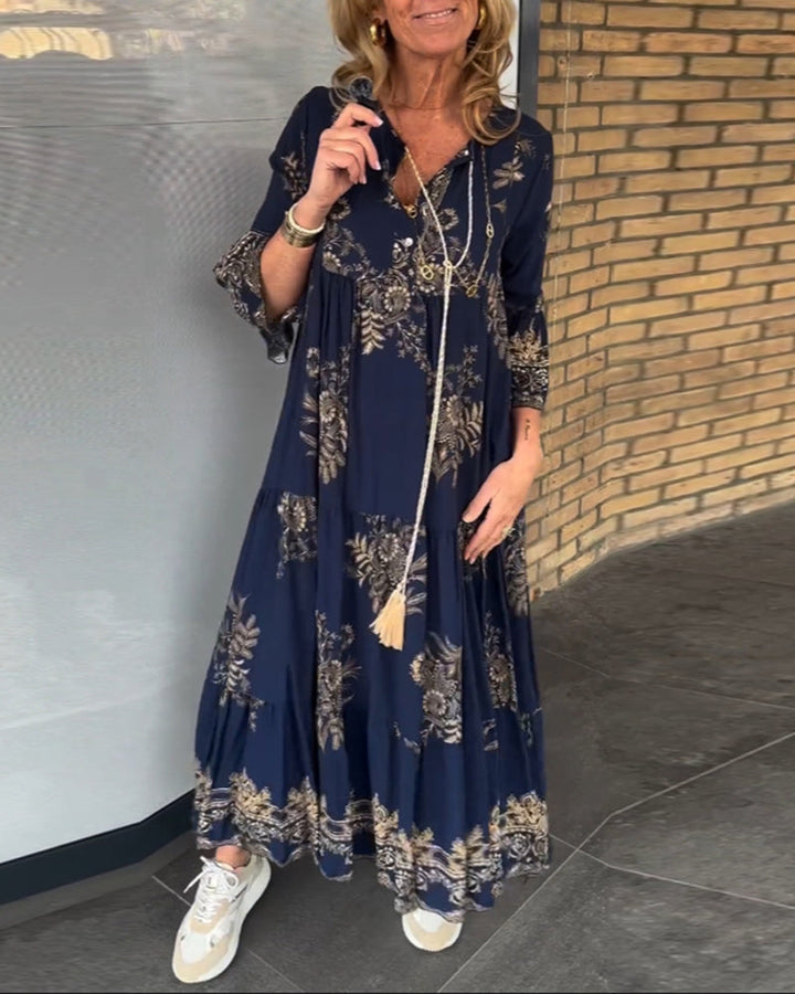 TATIANA - NAVY FLORAL V-NECK MAXI DRESS