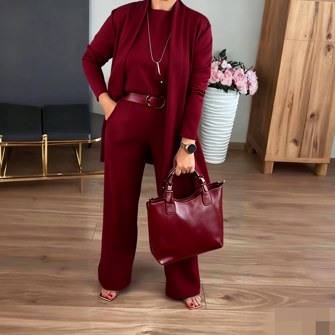 NATALIE - CLASSIC 3-PIECE SET WITH CARDIGAN TOP AND PANTS
