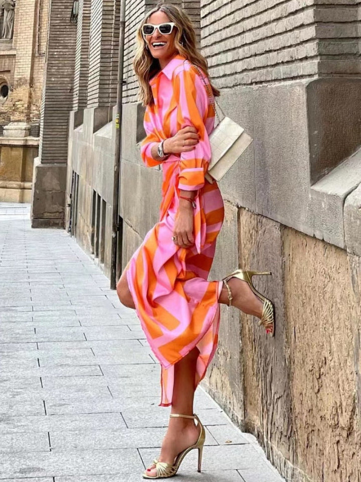 Bernice - Striped Maxi Shirt Dress
