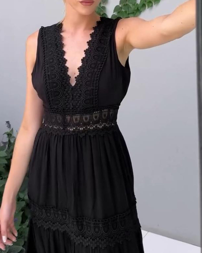 LOISA - LACE TRIMMED V NECK DRESS