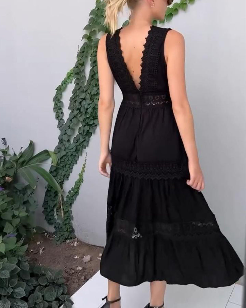 LOISA - LACE TRIMMED V NECK DRESS
