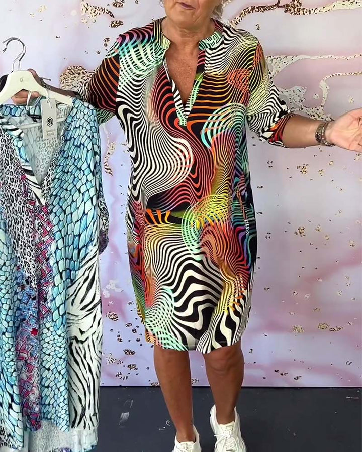LERMA - MID-LENGTH MULTI-TONE DRESS WITH V NECKLINE