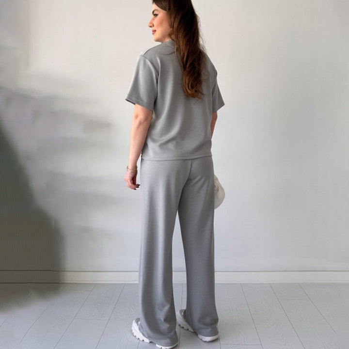 JENNIE - ROUND COLLAR TOP AND FLEXIBLE WAIST SLACKS
