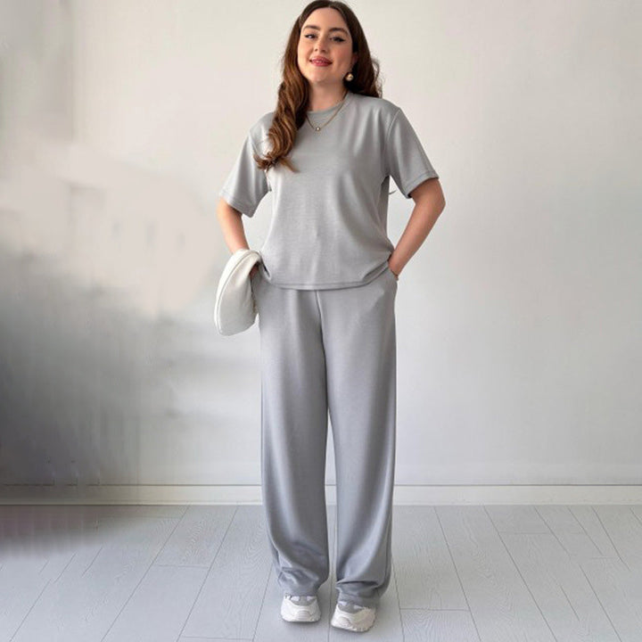 JENNIE - ROUND COLLAR TOP AND FLEXIBLE WAIST SLACKS